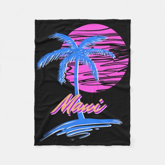 Maui Vaporwave Synth Outrun Sunset 80er Beach Retr Fleecedecke (Vorderseite)