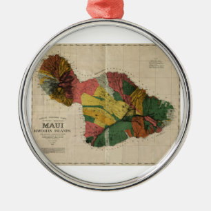 Maui - Vintage antike Hawaii Survey Map, 1885 Ornament Aus Metall