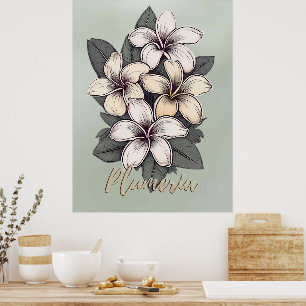 Maui Vintage Golden Plumeria Poster
