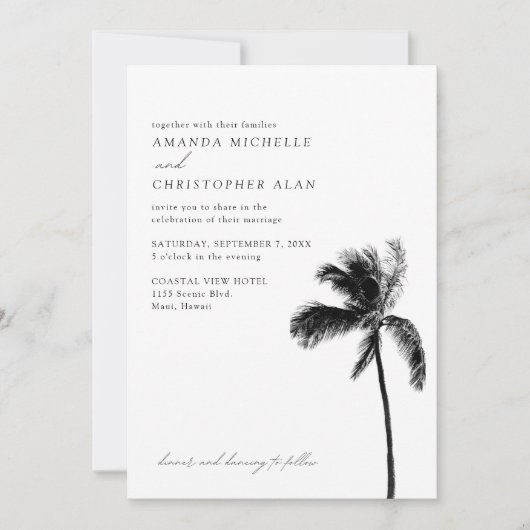 Maui Wedding Modern Hawaii Black & White Elegant Einladung (Vorderseite)