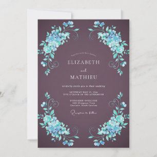 Maulbeer-Aquamarin-Hortensien-Hochzeit Einladung
