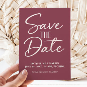 Maulbeer-Burgunder-Hochzeits-Cream-Handlettering  Save The Date