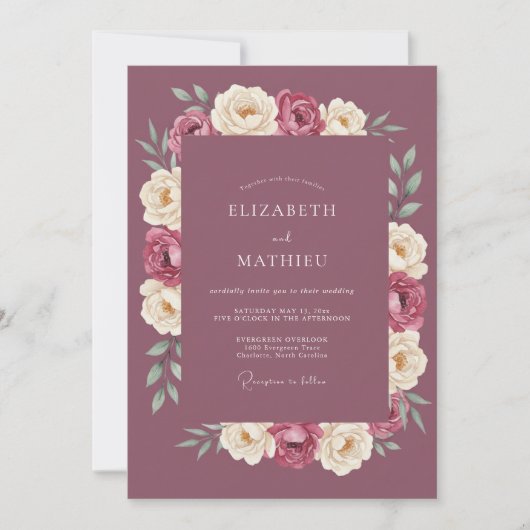 Maulbeer-Ranunculus-Hochzeit Einladung (Vorderseite)