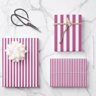 Maulbeer-Rosa und Weiße Streifen Geschenkpapier Set