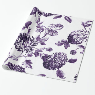 Maulbeerblaue Vintage-Botanik-Blumentoile Geschenkpapier