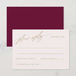 Maulbeerwein und Gold Elegante Hochzeit RSVP Karte