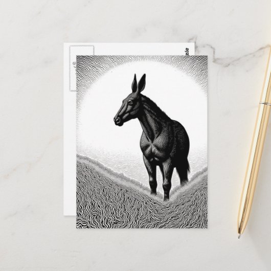 Maultier Schwarz und Weiß Postkarte (Vorderseite/Rückseite Beispiel)