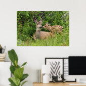 Maultierhirschweibchen mit Kitz Poster (Heimbüro)