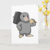 Maulwurf als Handwerker mit Hammer Karte (Gelbe Blume)