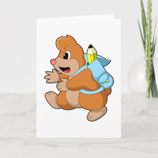 Maulwurf als Schüler mit Rucksack Karte (Vorderseite)