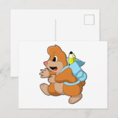 Maulwurf als Schüler mit Rucksack Postkarte (Vorne/Hinten)