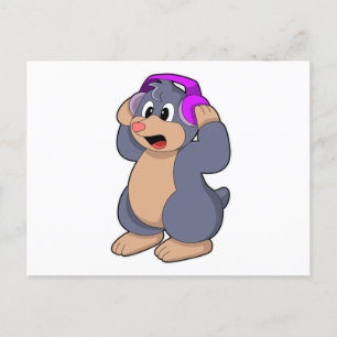 Maulwurf bei Musik mit Kopfhörer Postkarte