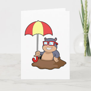 Maulwurf bei Regen mit Regenschirm Karte