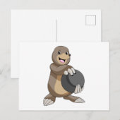 Maulwurf beim Bowling mit Bowlingkugel Postkarte (Vorne/Hinten)
