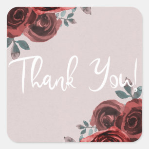 Maulwurf Burgunder Aquarell Rosen Grün Hochzeit Quadratischer Aufkleber