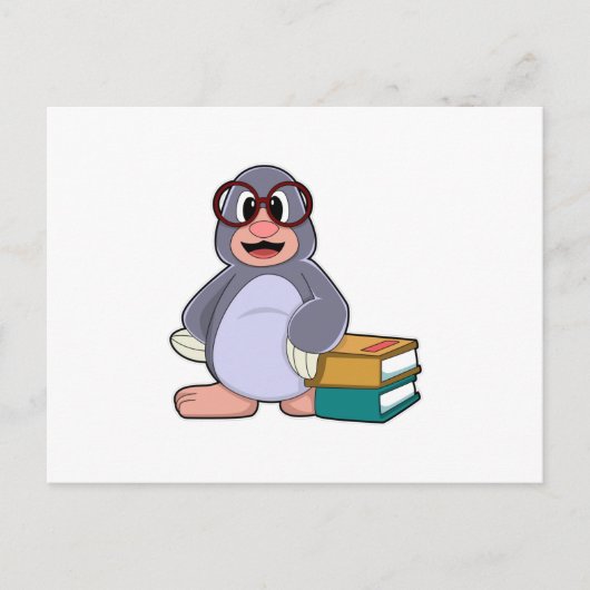 Maulwurf mit Brille und Büchern Postkarte (Vorderseite)