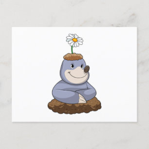 Maulwurf mit Gänseblümchen Postkarte