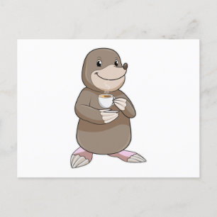 Maulwurf mit Kaffeetasse Postkarte