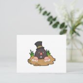 Maulwurf mit Maulwurfshügel und Hut Postkarte (Stehend Vorderseite)