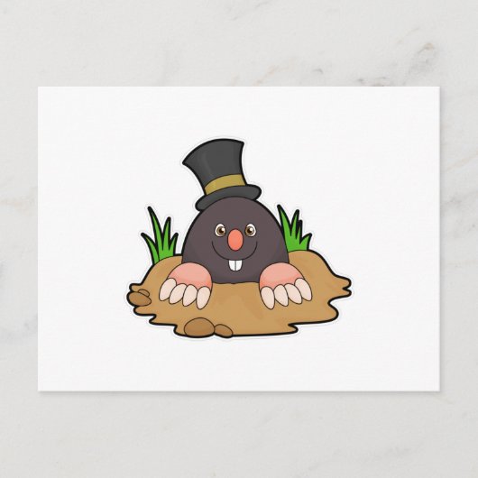 Maulwurf mit Maulwurfshügel und Hut Postkarte (Vorderseite)