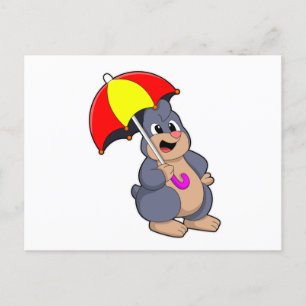 Maulwurf mit Regenschirm Postkarte
