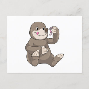 Maulwurf mit Regenwurm Postkarte