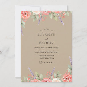 Maulwurfrosé Korallen-Pfingstrosen-Hochzeit Einladung