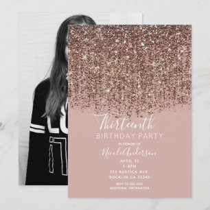 Maulwurfrosé Rosa Roségold Glitter Geburtstagsfoto Einladung