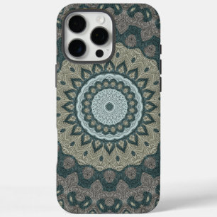 Maulwurfsgrau und Blaugrün Mandala mit Stammes-Sym iPhone 16 Pro Max Hülle