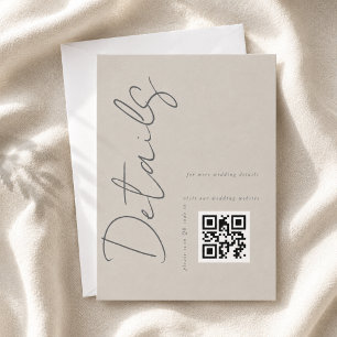 Maulwurfsgraue moderne QR-Code-Hochzeitsdetails  Begleitkarte