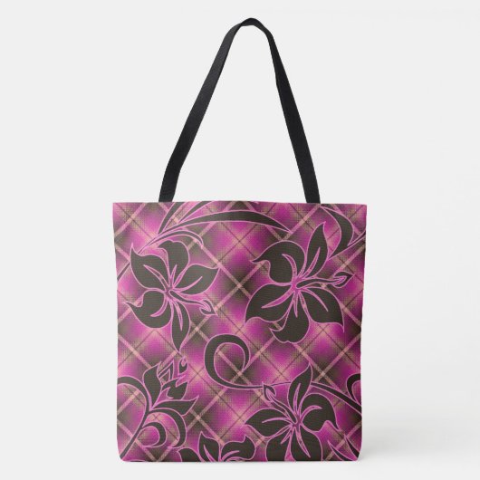 Mauna Loa Hawaiian Hibiskus Kariert Beach Bag Tasche (Vorderseite)