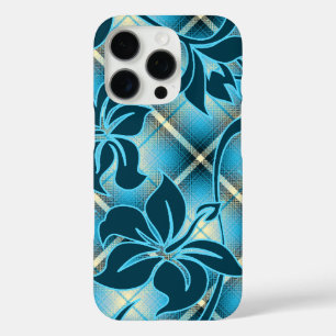 Mauna Loa Hawaiianischer Hibiskus Kariert Türkis iPhone 16 Pro Hülle