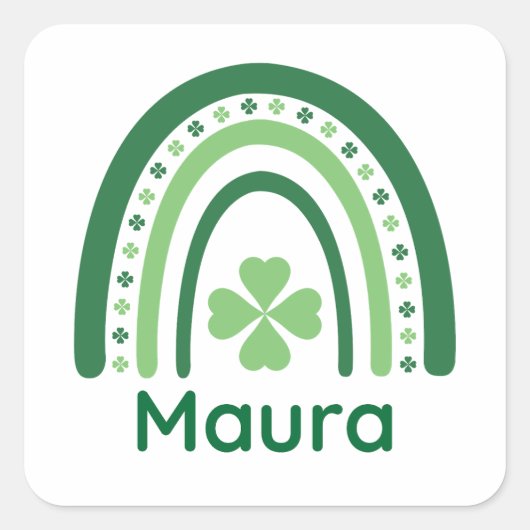 Maura Name Clover Boho Rainbow Quadratischer Aufkleber (Vorderseite)