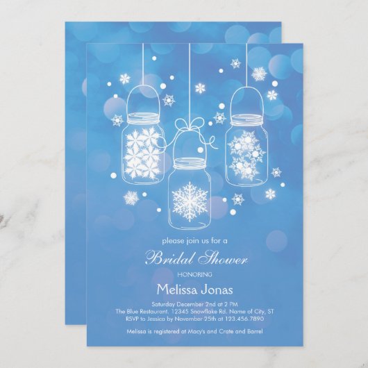 Maurer-Glas mit Schneeflocke-Brautparty-Einladung Einladung (Vorne/Hinten)