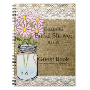 Maurer-Glas-Rosa-Blumen-Brautparty-Gast-Buch   Notizblock