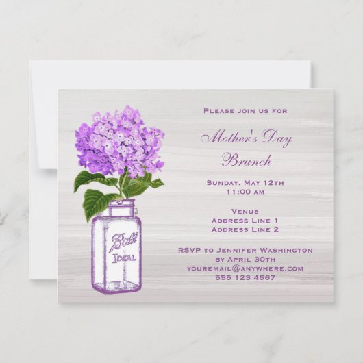 Maurer-Glas u. lila Brunch der Hydrangea-Mutter Einladung (Rückseite)