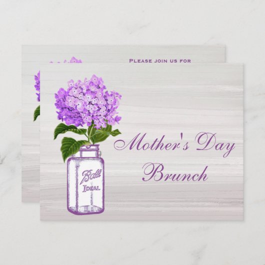 Maurer-Glas u. lila Brunch der Hydrangea-Mutter Einladung (Vorne/Hinten)
