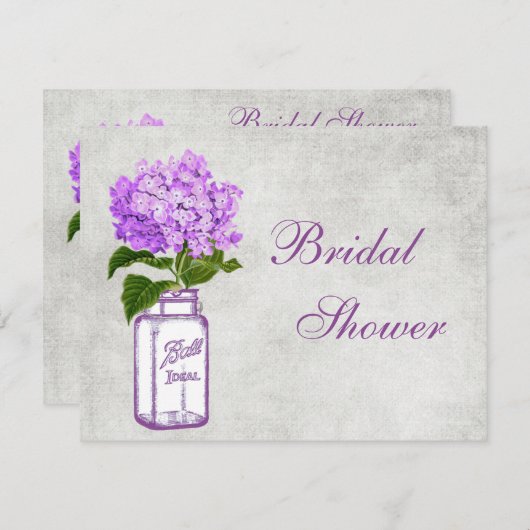 Maurer-Glas u. lila Hydrangea-Grau-Brautparty Einladung (Vorne/Hinten)