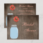 Maurer-Glas-u. Mohnblumen-rustikales Brautparty Einladung (Vorne/Hinten)