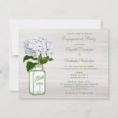 Maurer-Glas u. weiße Hydrangeachic-Grau-Verlobung Einladung (Rückseite)