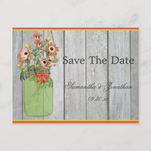 Maurer-Glas-Wildblumen-Scheunen-Holz Save the Date Ankündigungspostkarte