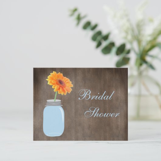 Maurerglas-u. Gerbera-Gänseblümchen-rustikales Einladung (Stehend Vorderseite)