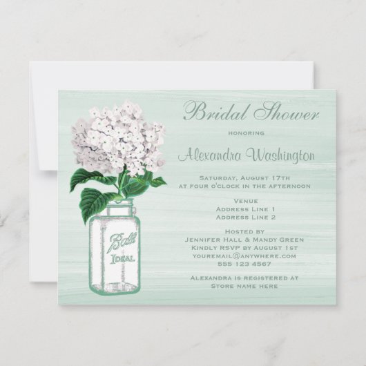 Maurerglas-u. Hydrangea-rustikales tadelloses Einladung (Rückseite)