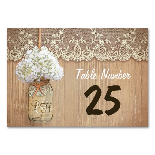 Maurerjar und Hydrangea rustikale Tischnummer (Rückseite)