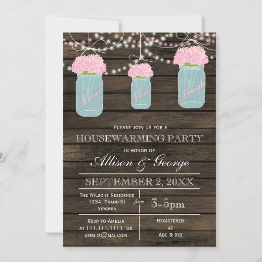 Maurerkirsche aus Stallholz rustikale Hauswärmung Einladung (Vorderseite)