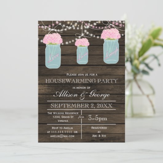 Maurerkirsche aus Stallholz rustikale Hauswärmung Einladung (Stehend Vorderseite)