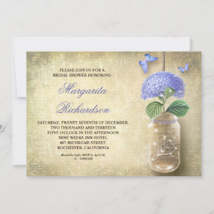 Maurerkirsche mit blauen Blumen und Brautparty läd Einladung