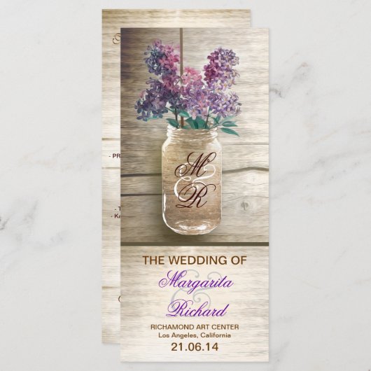 Maurerkirsche mit Lila rustikale Hochzeitsprogramm Programm (Vorne/Hinten)
