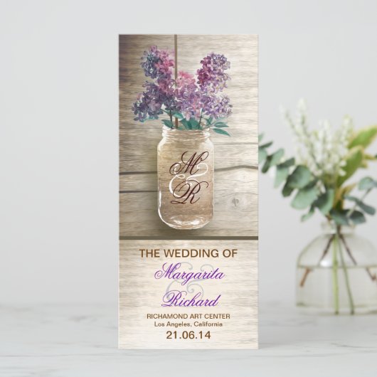 Maurerkirsche mit Lila rustikale Hochzeitsprogramm Programm (Stehend Vorderseite)