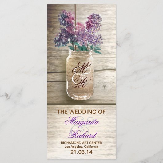 Maurerkirsche mit Lila rustikale Hochzeitsprogramm Programm (Vorderseite)